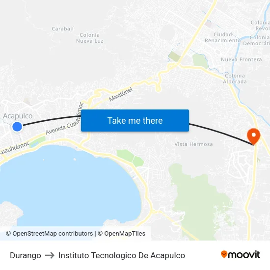 Durango to Instituto Tecnologico De Acapulco map