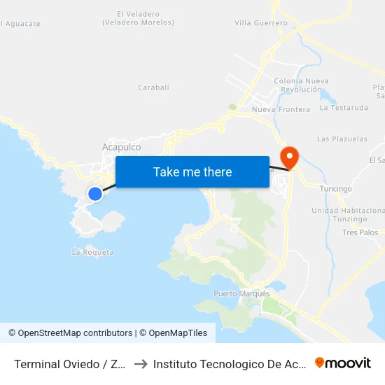 Terminal Oviedo / Zócalo to Instituto Tecnologico De Acapulco map