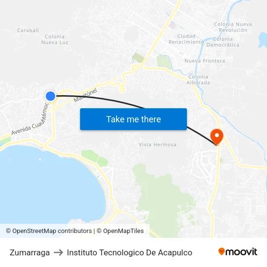 Zumarraga to Instituto Tecnologico De Acapulco map