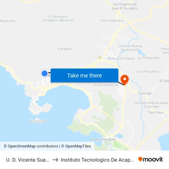 U. D. Vicente Suarez to Instituto Tecnologico De Acapulco map