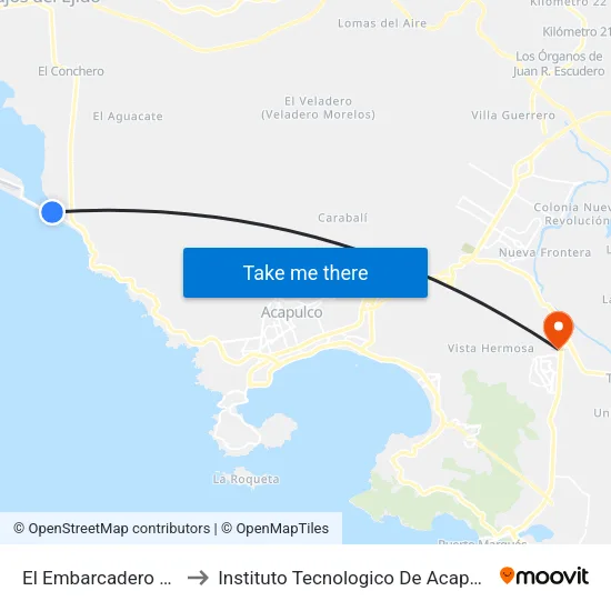 El Embarcadero Sur to Instituto Tecnologico De Acapulco map