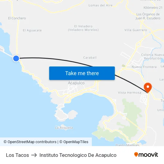 Los Tacos to Instituto Tecnologico De Acapulco map