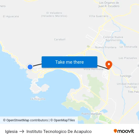 Iglesia to Instituto Tecnologico De Acapulco map