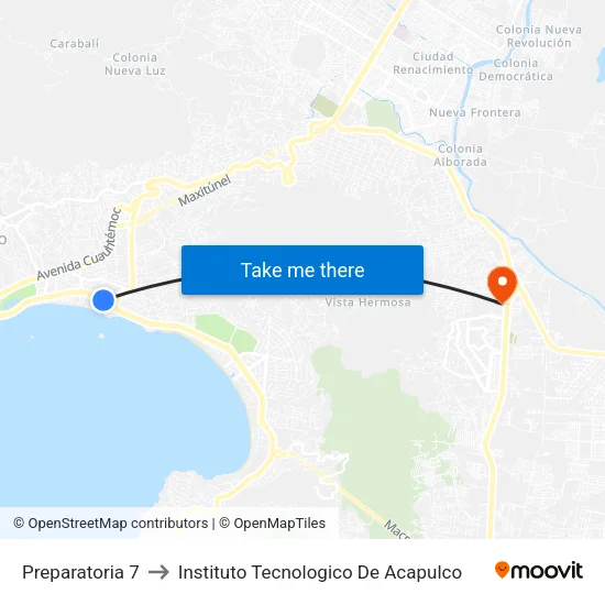 Preparatoria 7 to Instituto Tecnologico De Acapulco map
