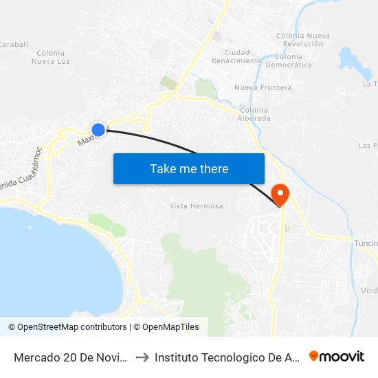 Mercado 20 De Noviembre to Instituto Tecnologico De Acapulco map