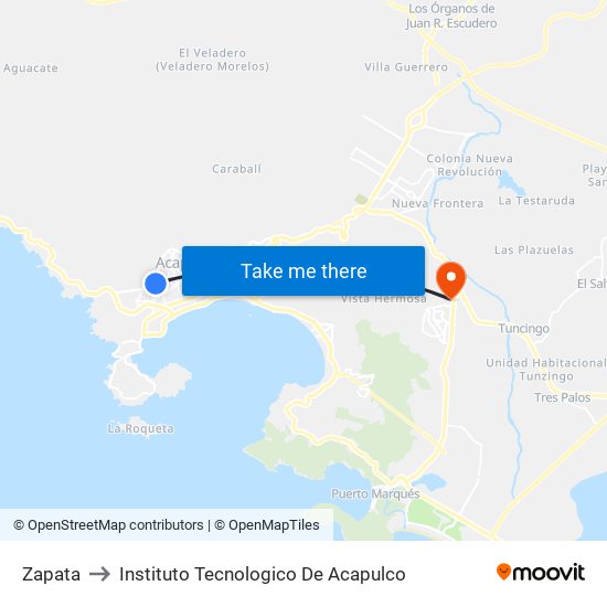 Zapata to Instituto Tecnologico De Acapulco map