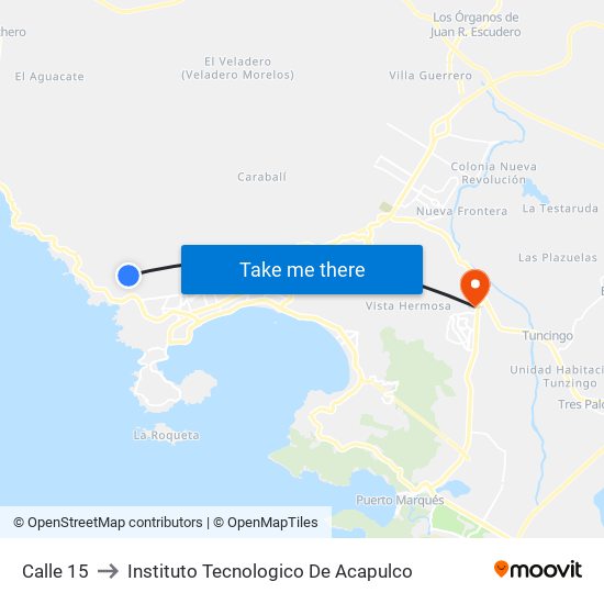 Calle 15 to Instituto Tecnologico De Acapulco map