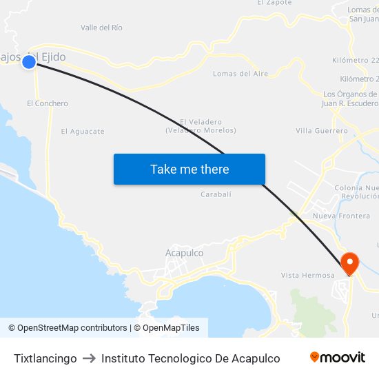 Tixtlancingo to Instituto Tecnologico De Acapulco map