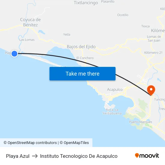 Playa Azul to Instituto Tecnologico De Acapulco map