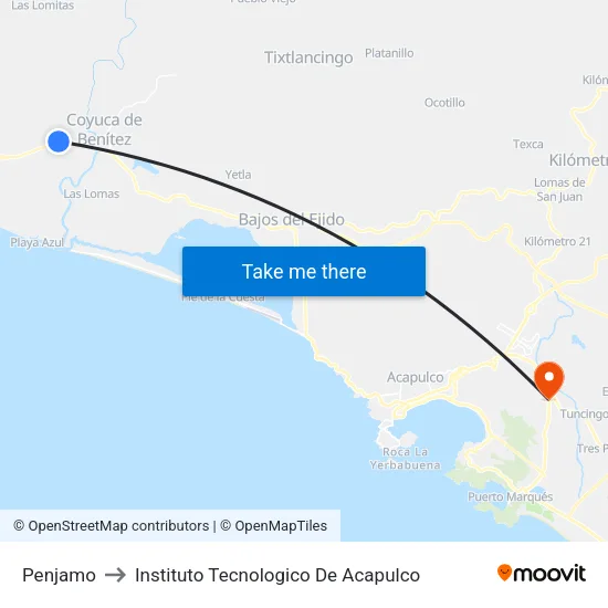 Penjamo to Instituto Tecnologico De Acapulco map