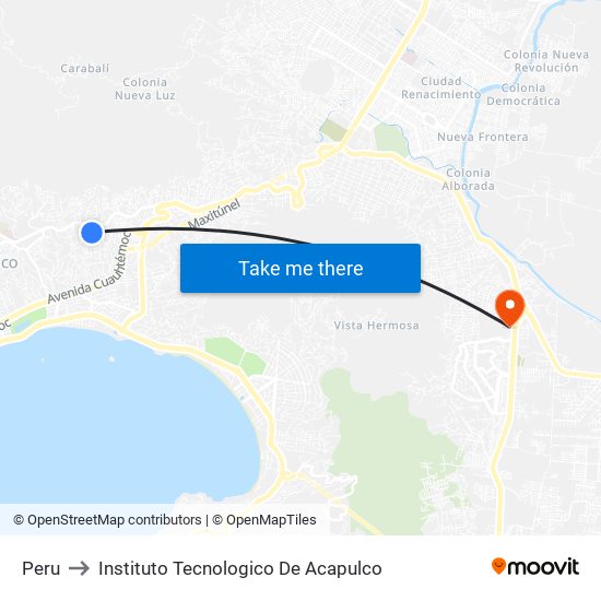 Peru to Instituto Tecnologico De Acapulco map