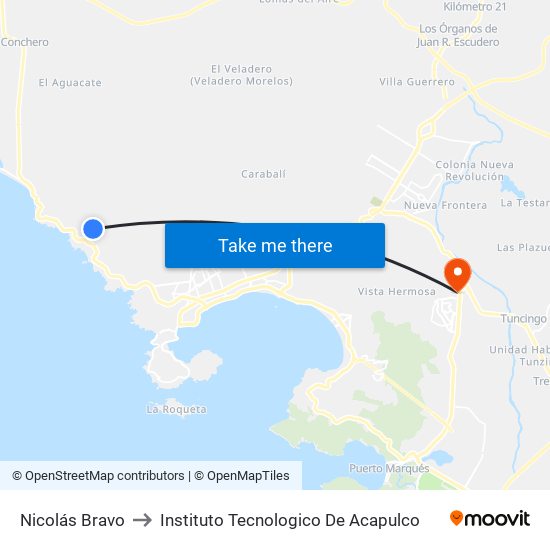 Nicolás Bravo to Instituto Tecnologico De Acapulco map