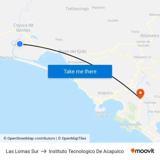 Las Lomas Sur to Instituto Tecnologico De Acapulco map