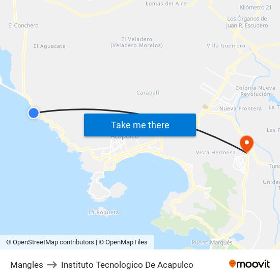 Mangles to Instituto Tecnologico De Acapulco map
