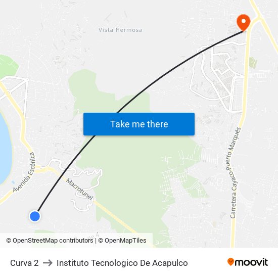 Curva 2 to Instituto Tecnologico De Acapulco map