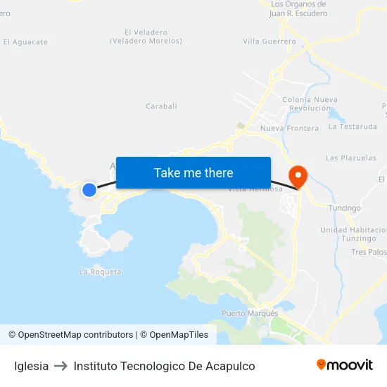 Iglesia to Instituto Tecnologico De Acapulco map