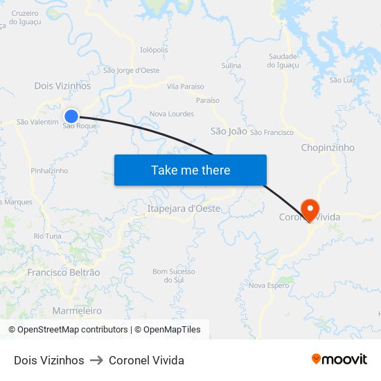 Dois Vizinhos to Coronel Vivida map
