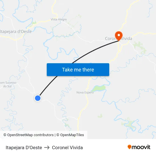 Itapejara D'Oeste to Coronel Vivida map