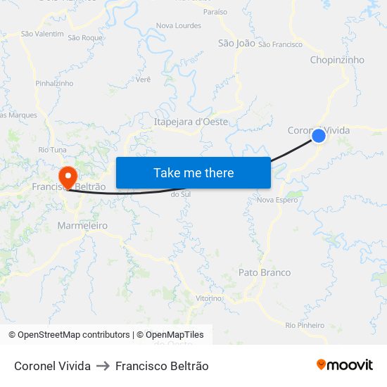 Coronel Vivida to Francisco Beltrão map