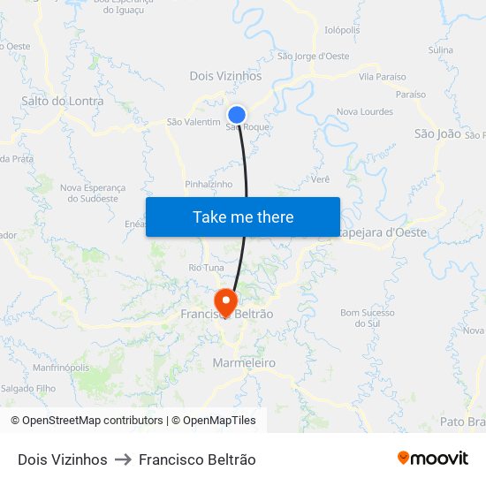 Dois Vizinhos to Francisco Beltrão map