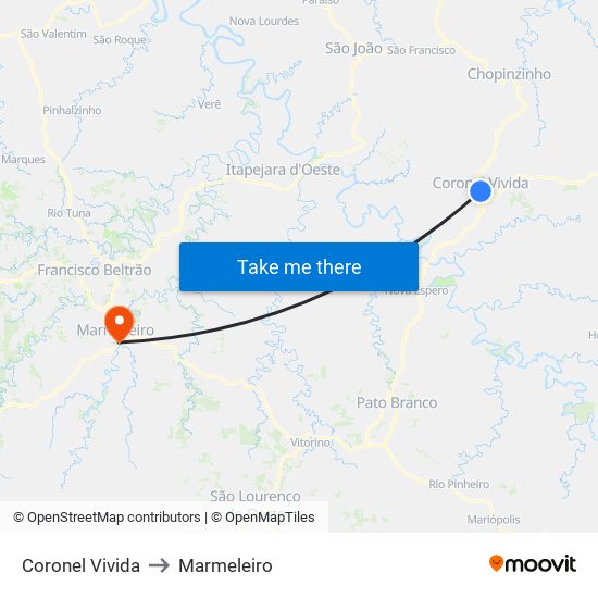 Coronel Vivida to Marmeleiro map