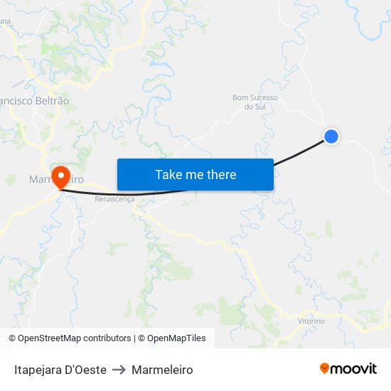 Itapejara D'Oeste to Marmeleiro map