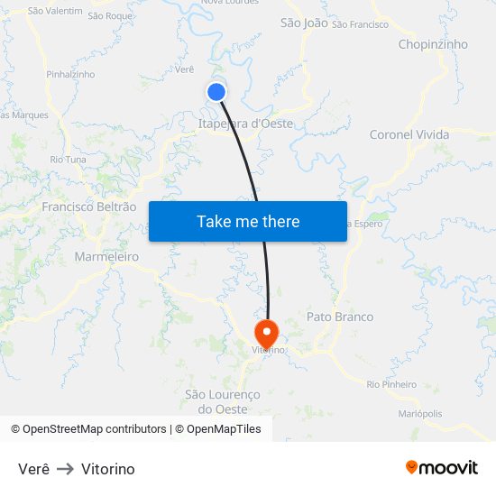 Verê to Vitorino map