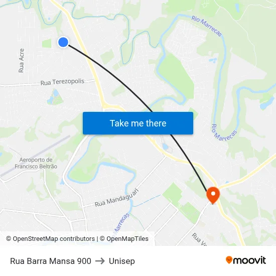 Rua Barra Mansa 900 to Unisep map