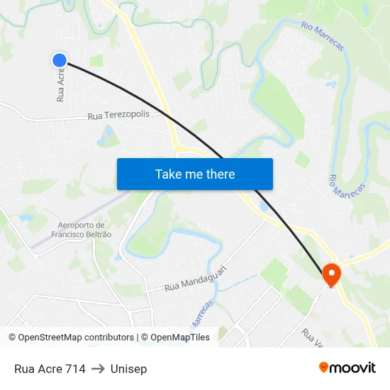 Rua Acre 714 to Unisep map