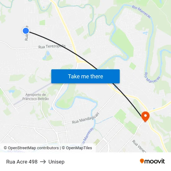 Rua Acre 498 to Unisep map