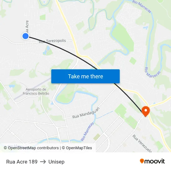 Rua Acre 189 to Unisep map