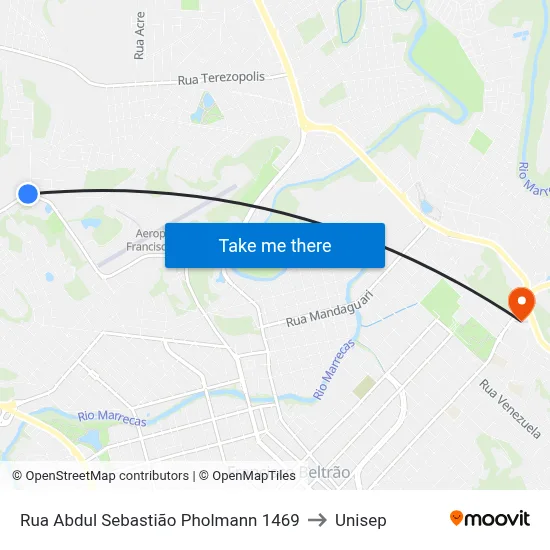 Rua Abdul Sebastião Pholmann 1469 to Unisep map