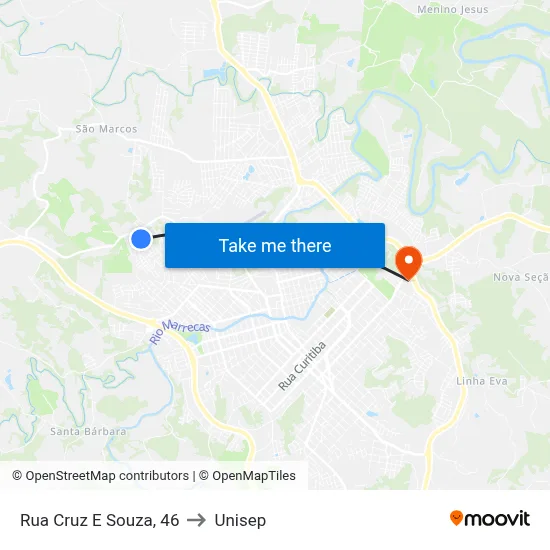 Rua Cruz E Souza, 46 to Unisep map