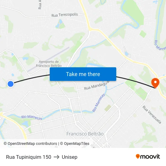 Rua Tupiniquim 150 to Unisep map