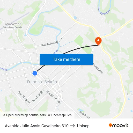 Avenida Júlio Assis Cavalheiro 310 to Unisep map