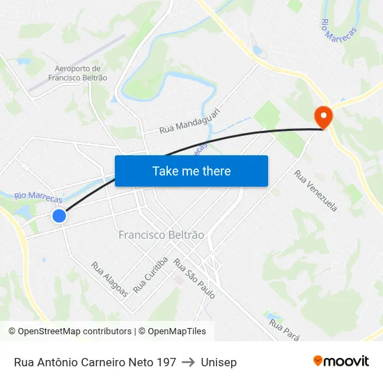 Rua Antônio Carneiro Neto 197 to Unisep map