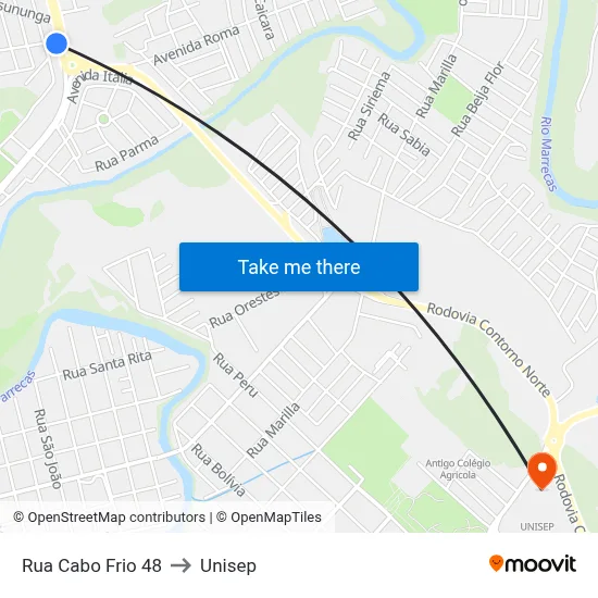 Rua Cabo Frio 48 to Unisep map