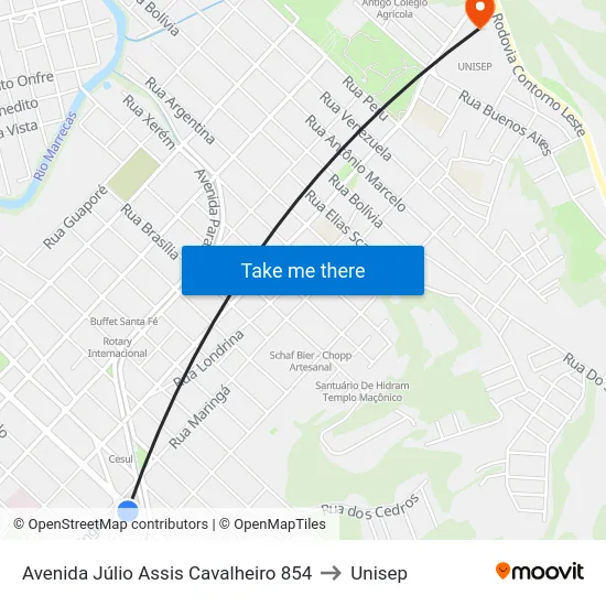 Avenida Júlio Assis Cavalheiro 854 to Unisep map