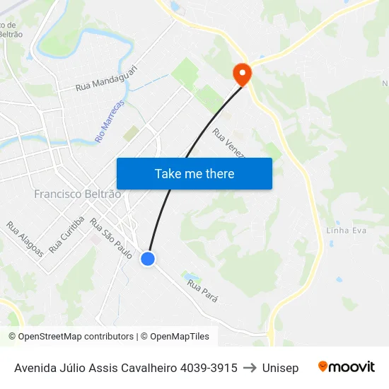 Avenida Júlio Assis Cavalheiro 4039-3915 to Unisep map