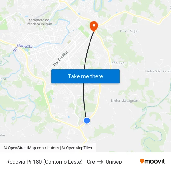 Rodovia Pr 180 (Contorno Leste) - Cre to Unisep map