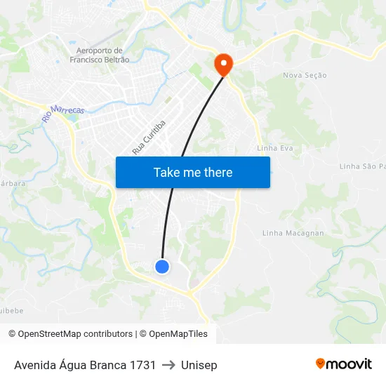 Avenida Água Branca 1731 to Unisep map