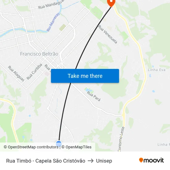 Rua Timbó - Capela São Cristóvão to Unisep map