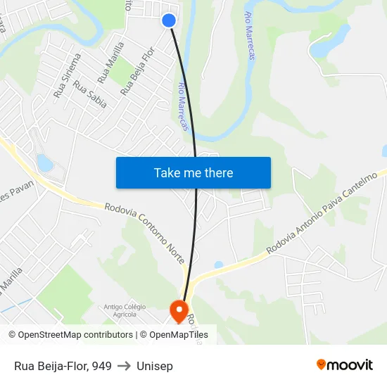 Rua Beija-Flor, 949 to Unisep map