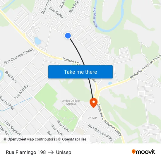 Rua Flamingo 198 to Unisep map