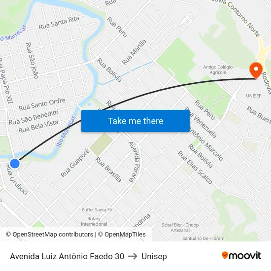 Avenida Luiz Antônio Faedo 30 to Unisep map