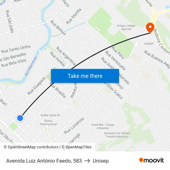 Avenida Luiz Antônio Faedo, 583 to Unisep map