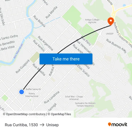 Rua Curitiba, 1530 to Unisep map