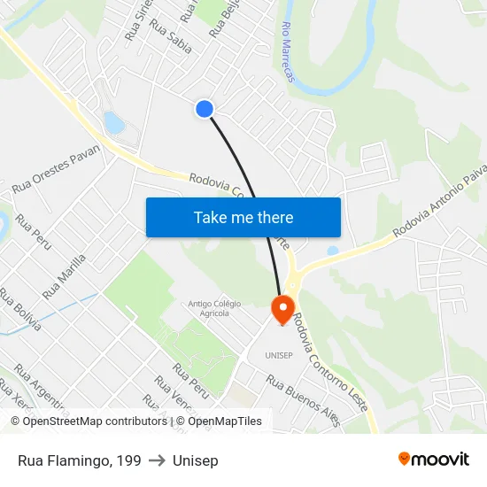 Rua Flamingo, 199 to Unisep map