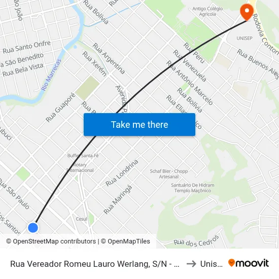 Rua Vereador Romeu Lauro Werlang, S/N - Centro to Unisep map