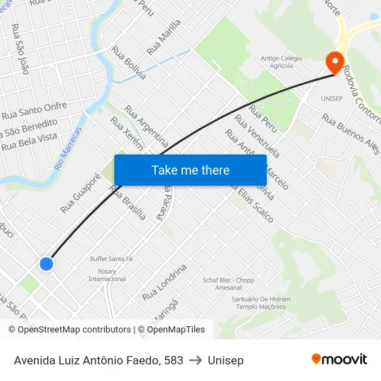 Avenida Luiz Antônio Faedo, 583 to Unisep map